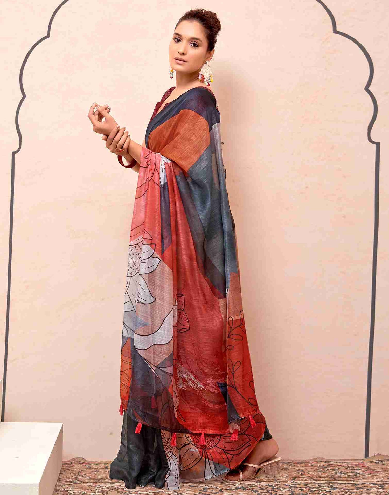 Red Cotton Printed Saree