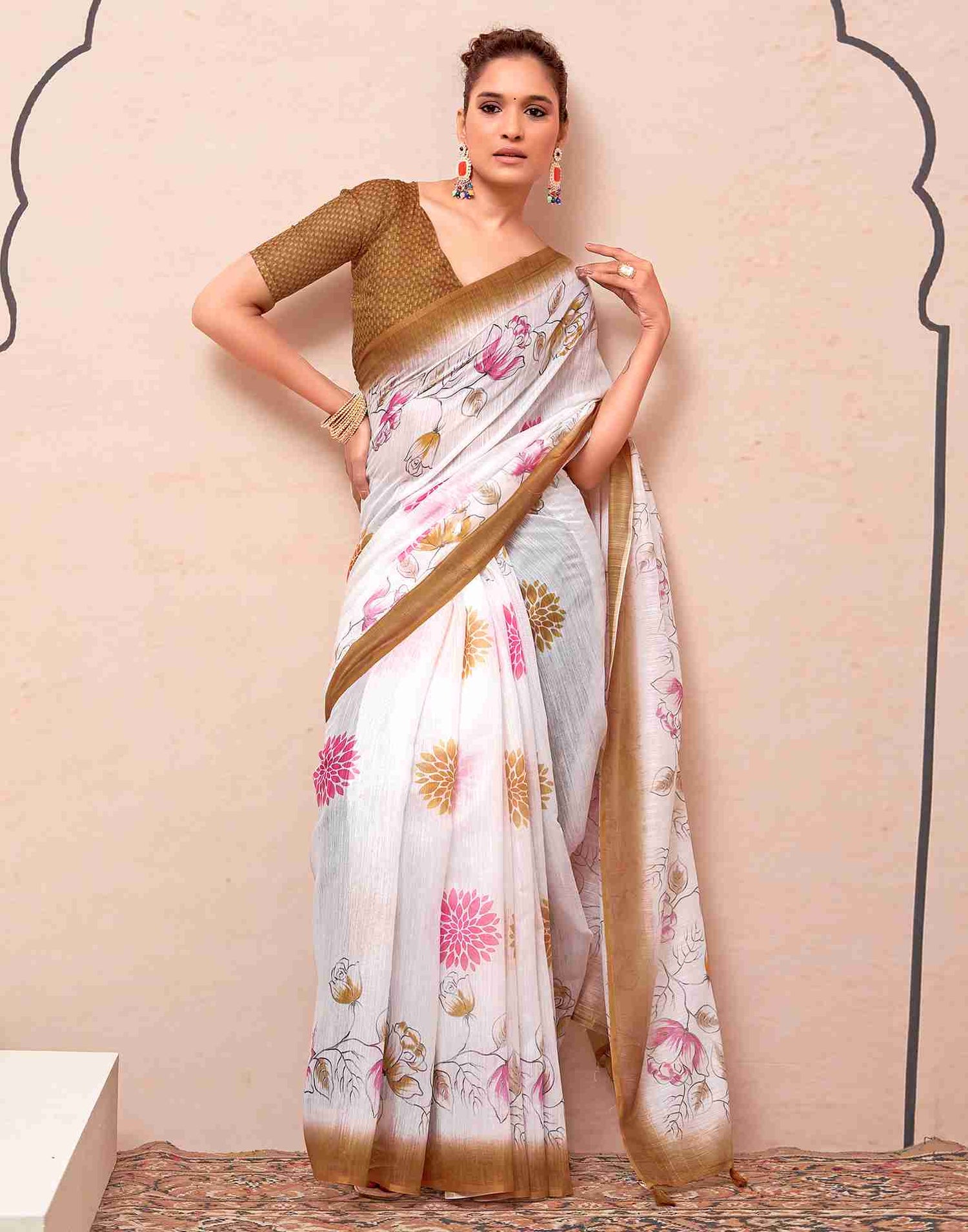 White Cotton Printed Saree