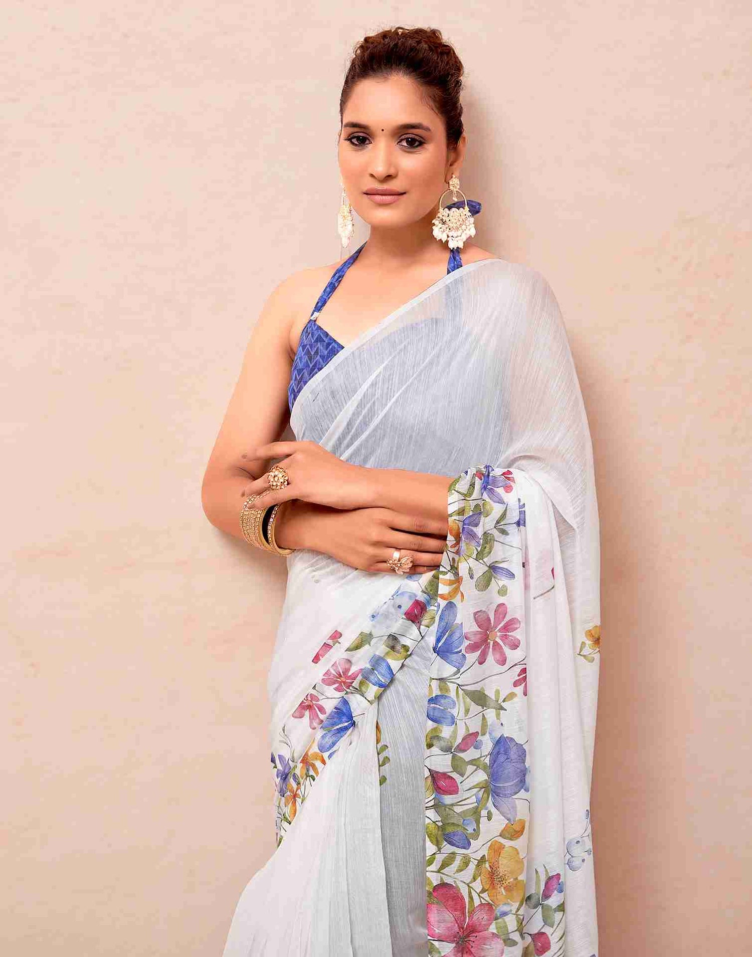 White Cotton Printed Saree