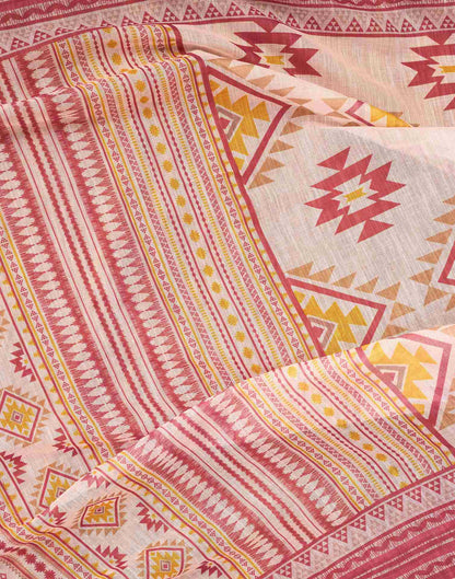 Ready To Wear Off White Printed Linen Saree