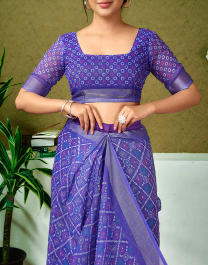 Ready To Wear Violet Printed Linen Saree