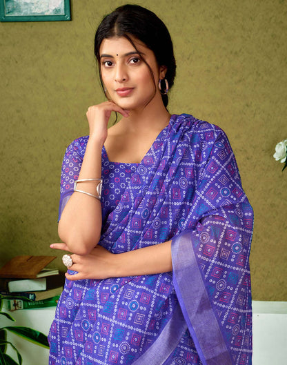 Ready To Wear Violet Printed Linen Saree