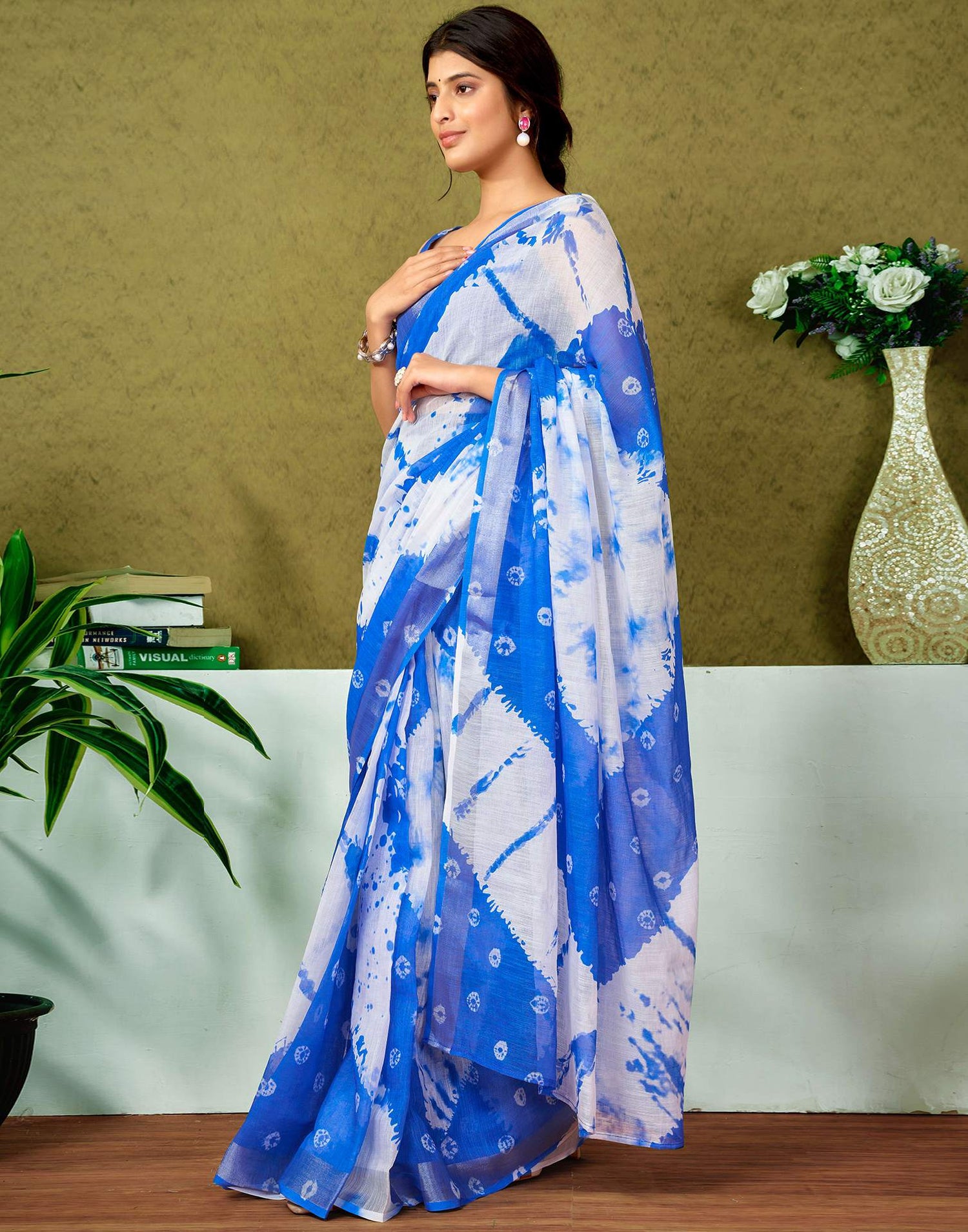 Ready To Wear Dark Blue Printed Linen Saree