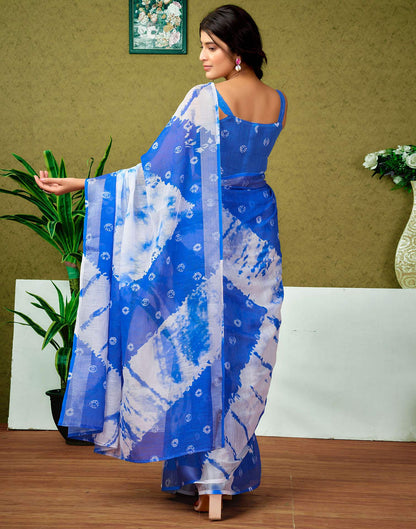 Ready To Wear Dark Blue Printed Linen Saree