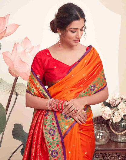 Orange Silk Plain Saree