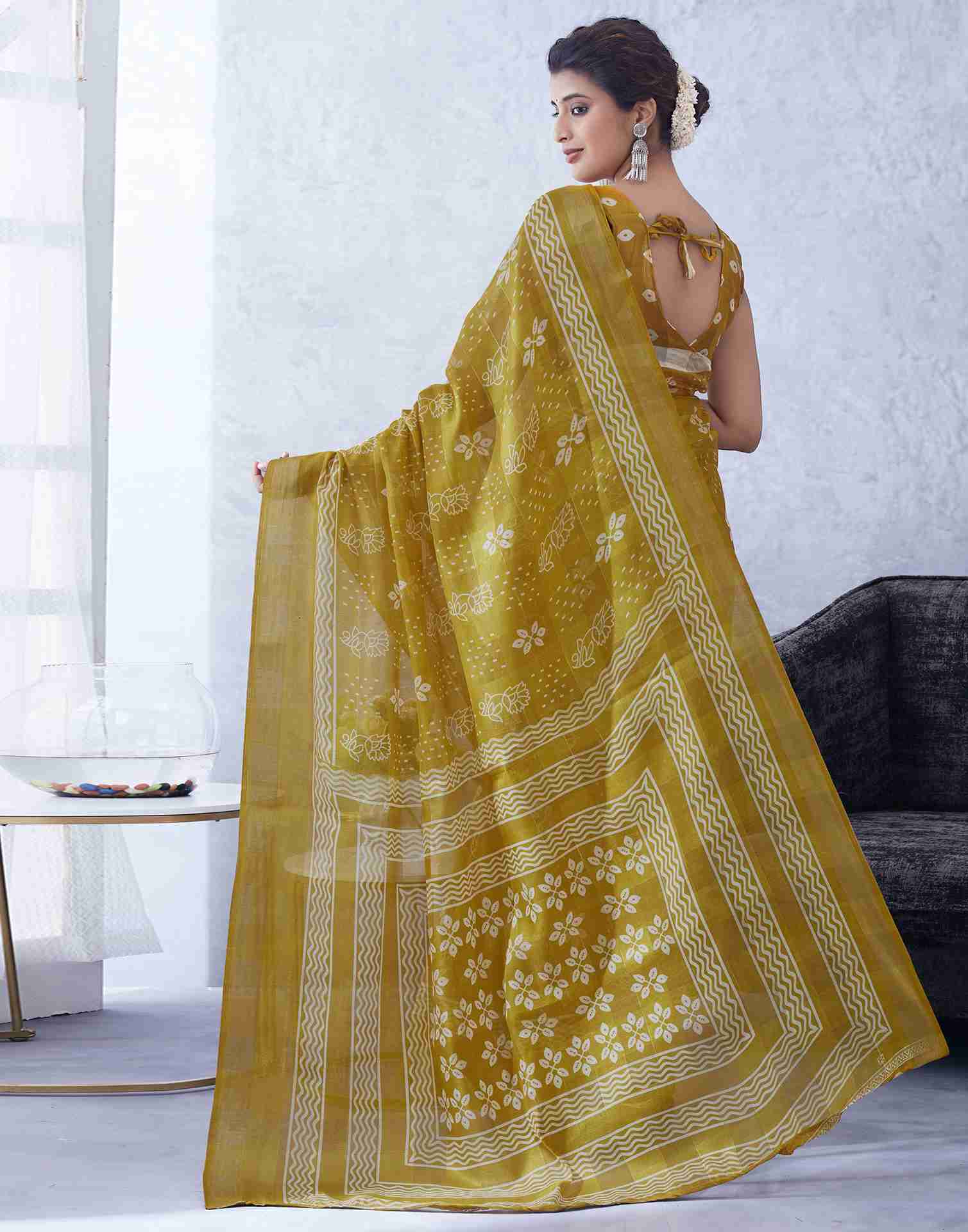 Yellow Cotton Printed Saree