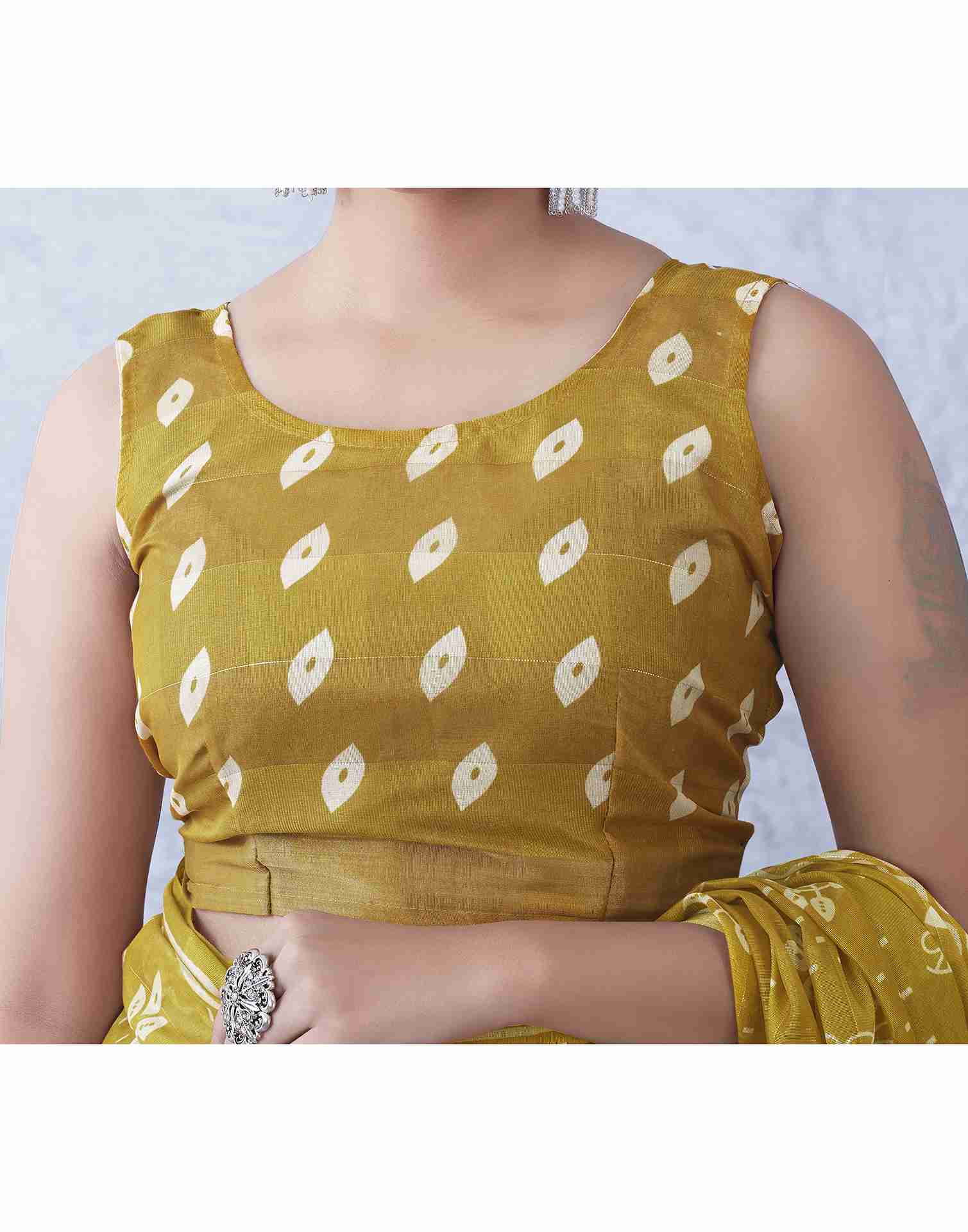 Yellow Cotton Printed Saree