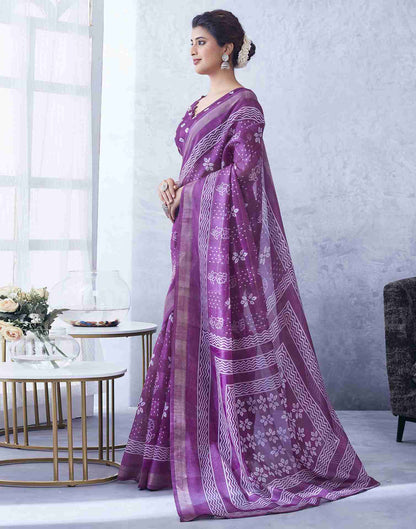 Purple Cotton Printed Saree