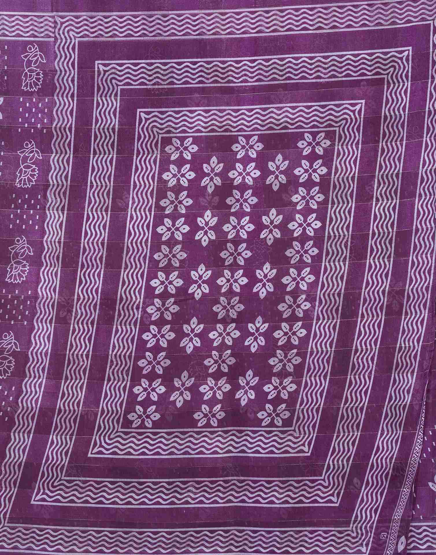 Purple Cotton Printed Saree