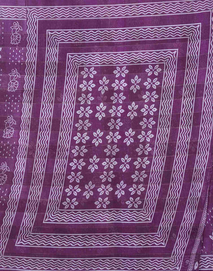 Purple Cotton Printed Saree