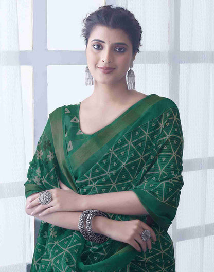 Green Cotton Printed Saree