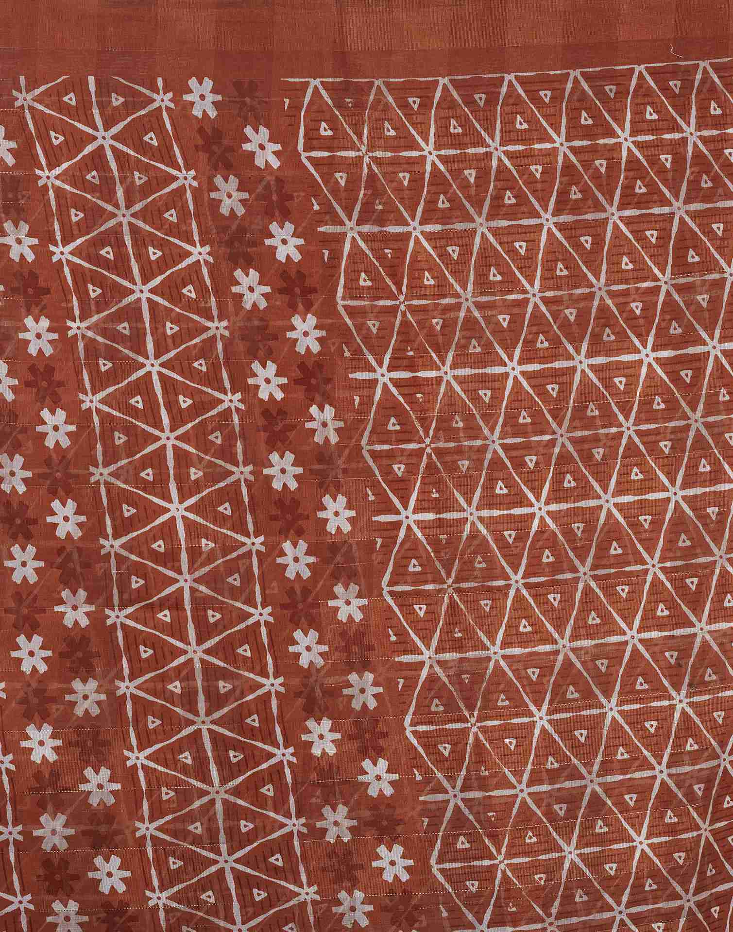 Rust Cotton Printed Saree