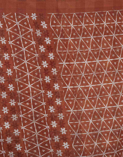 Rust Cotton Printed Saree