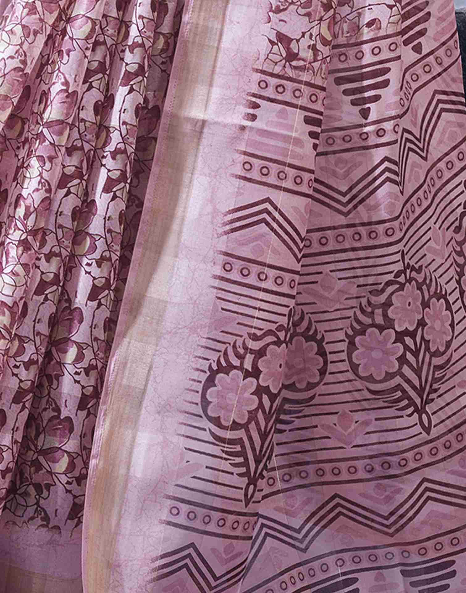 Pink Cotton Printed Saree