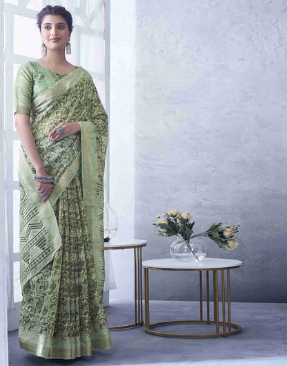 Green Cotton Printed Saree