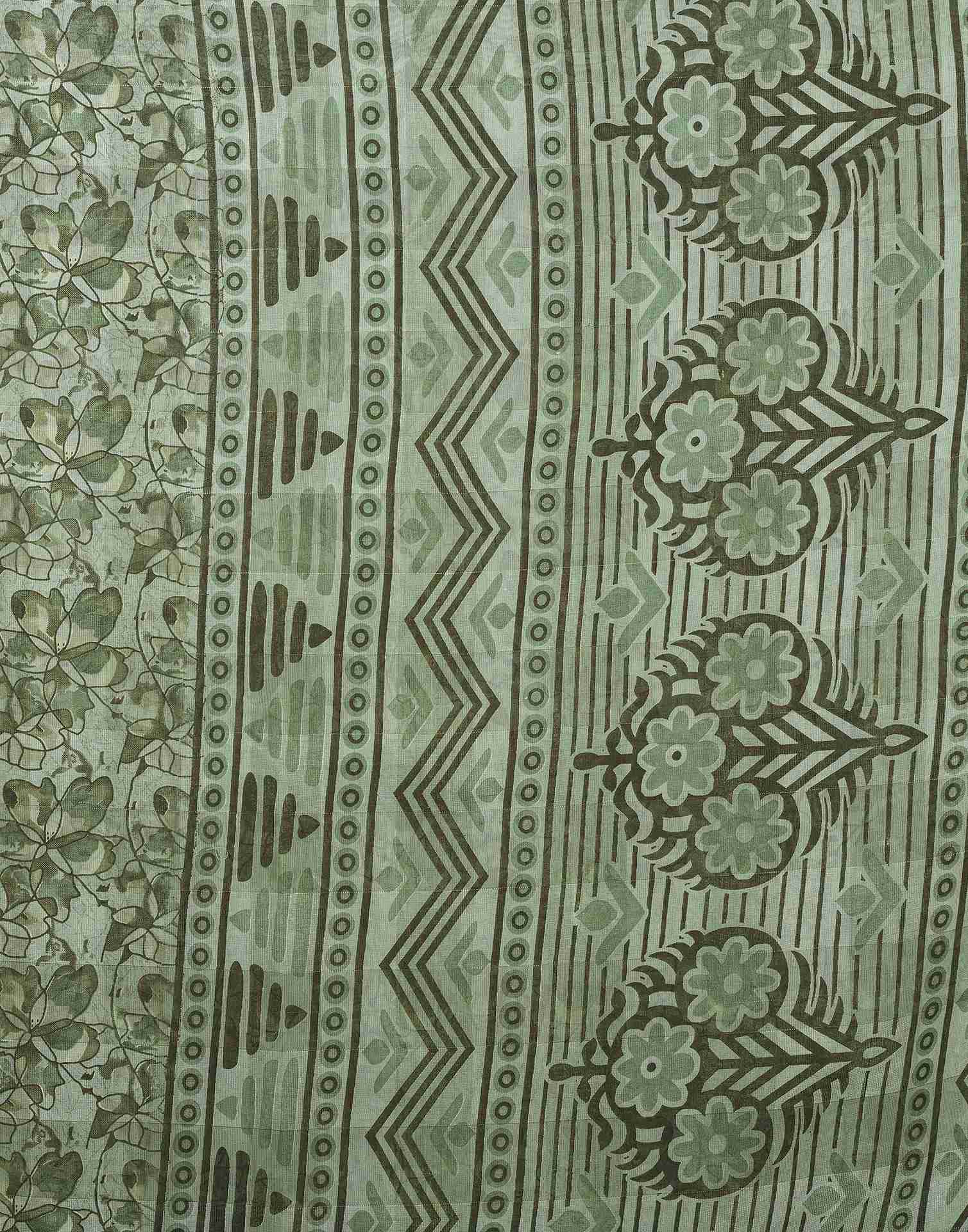 Green Cotton Printed Saree