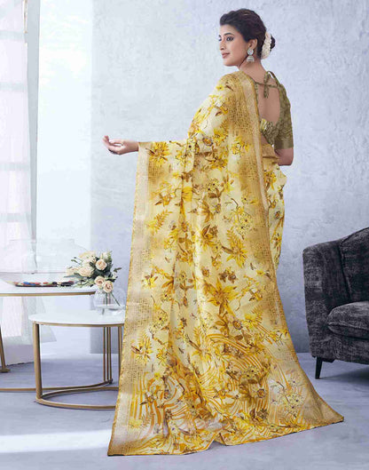 Yellow Cotton Printed Saree