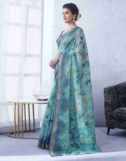 Blue Cotton Printed Saree