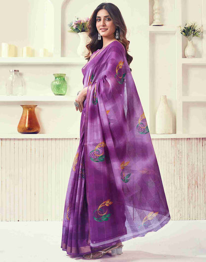 Purple Cotton Printed Saree