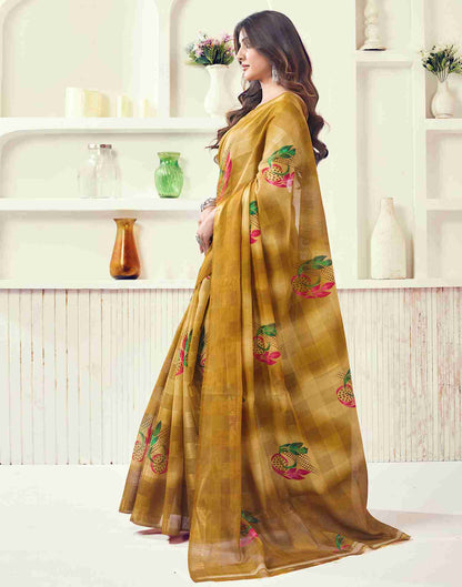 Yellow Cotton Printed Saree