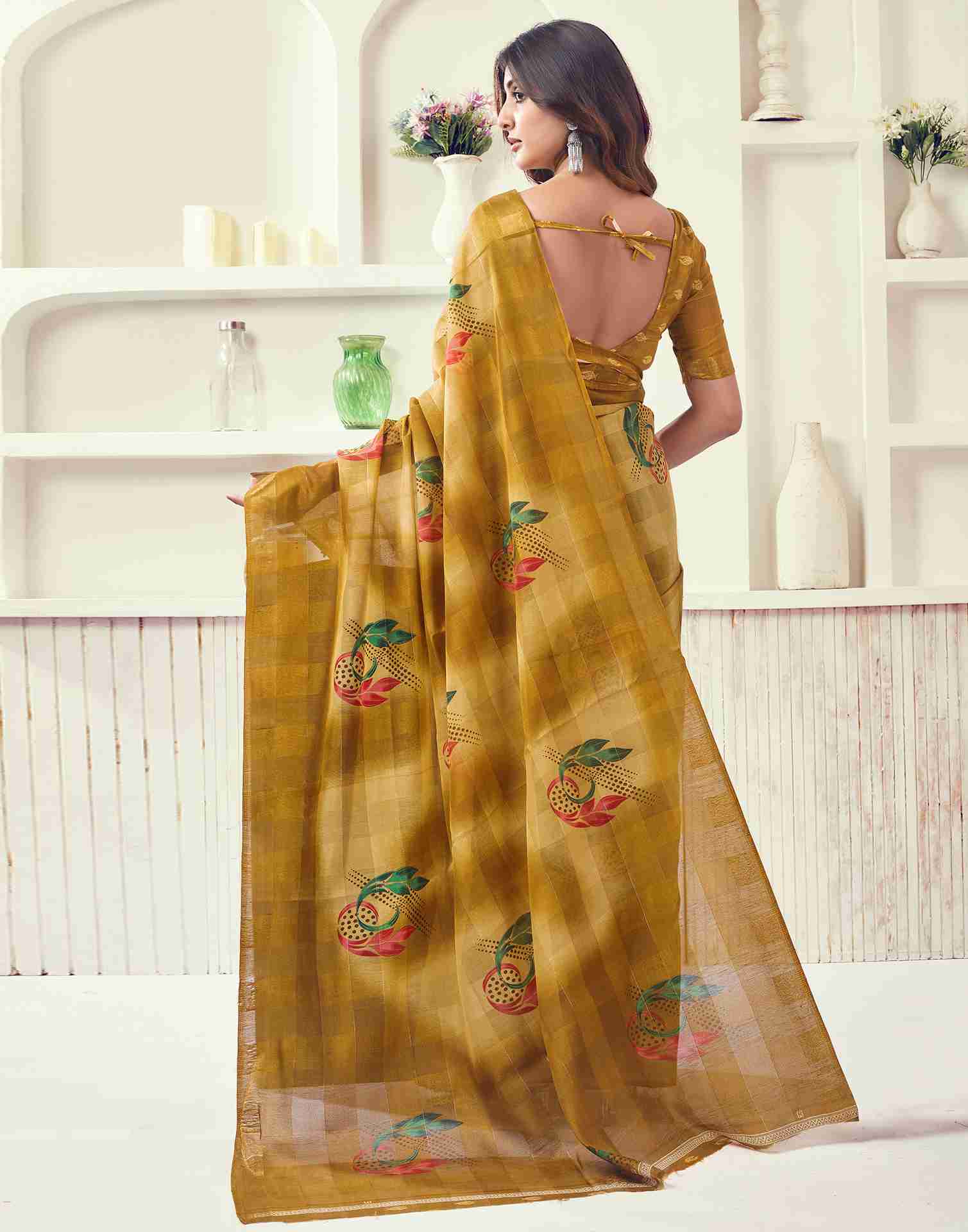 Yellow Cotton Printed Saree