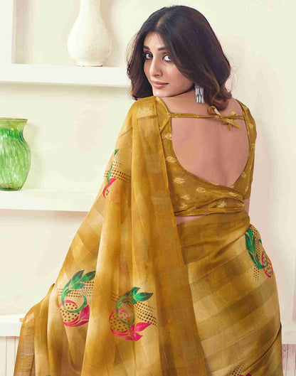 Yellow Cotton Printed Saree