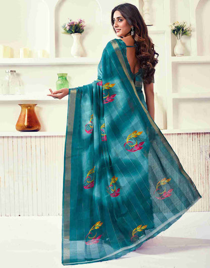 Green Cotton Printed Saree