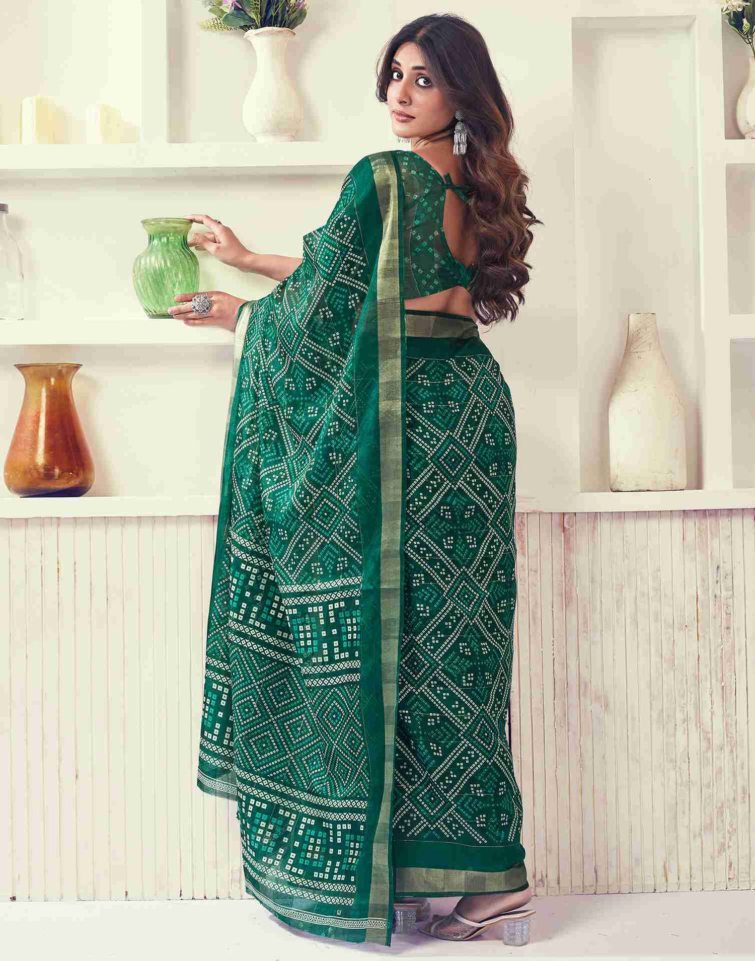 Green Cotton Printed Saree