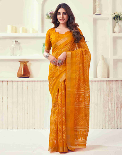 Yellow Cotton Printed Saree