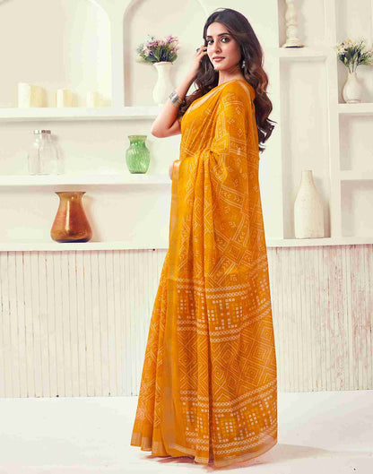 Yellow Cotton Printed Saree