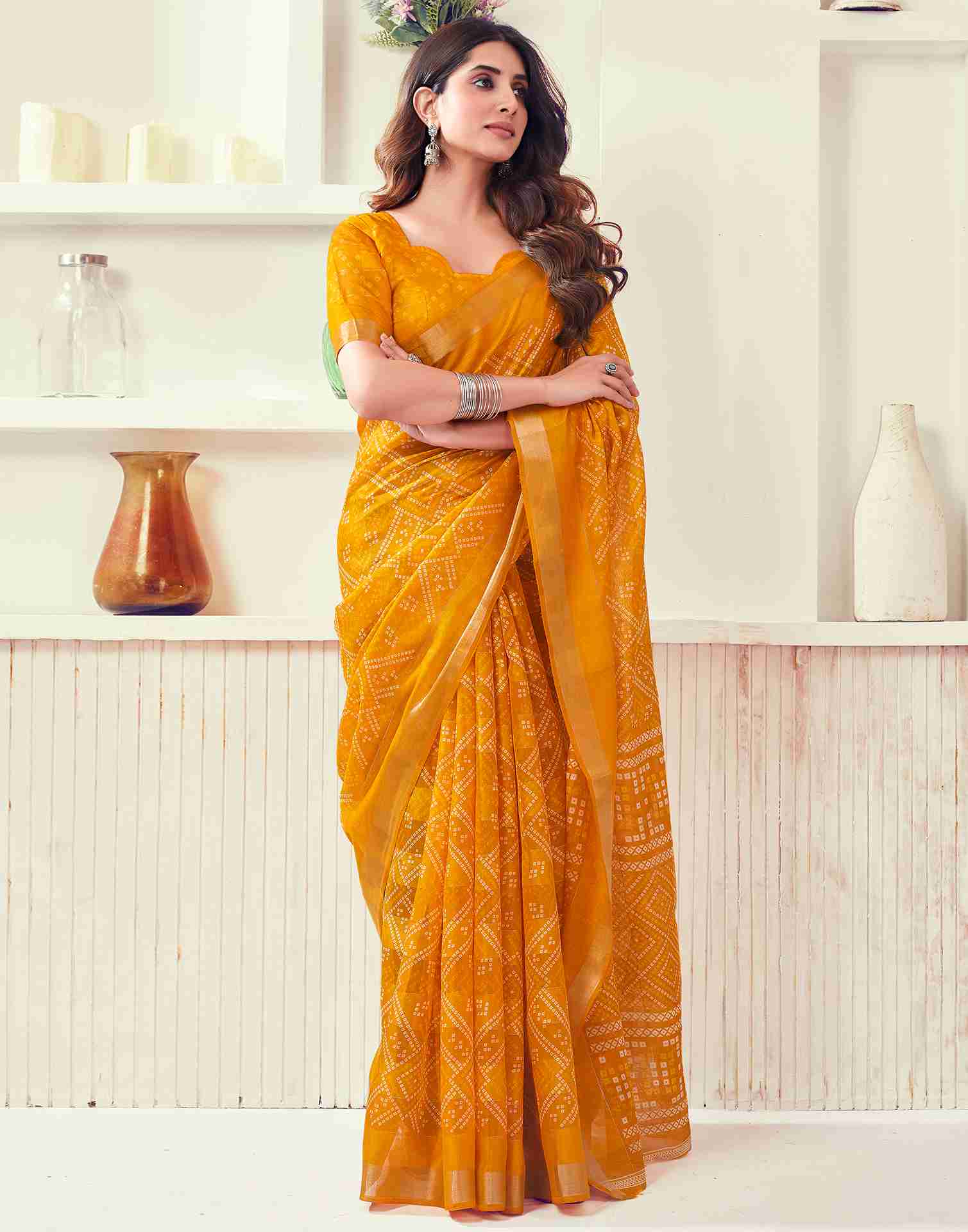 Yellow Cotton Printed Saree