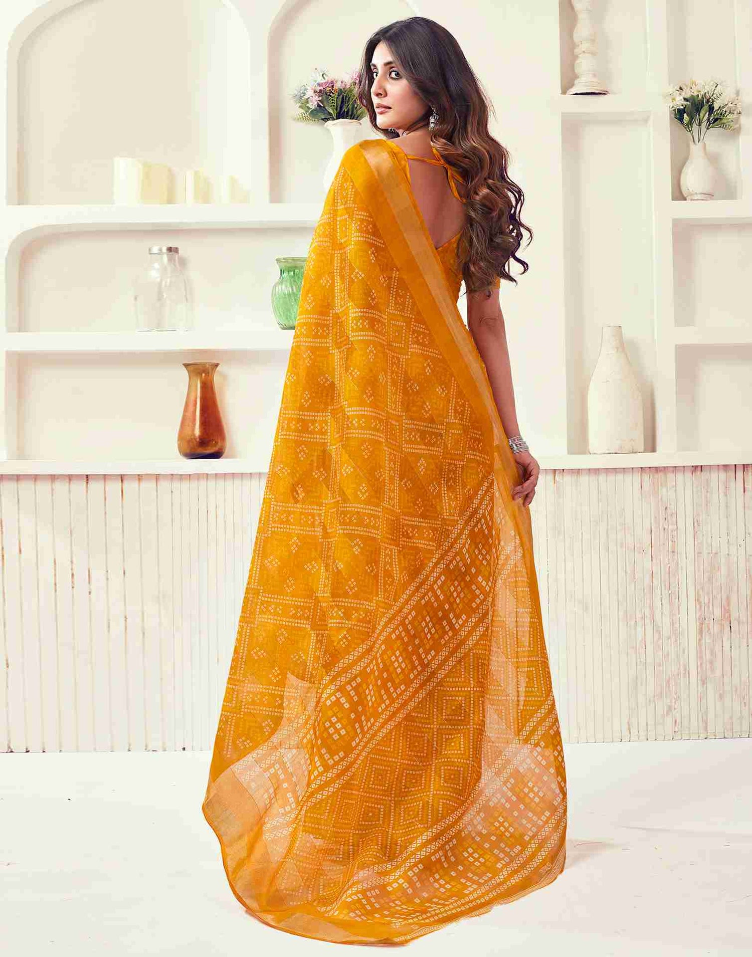 Yellow Cotton Printed Saree