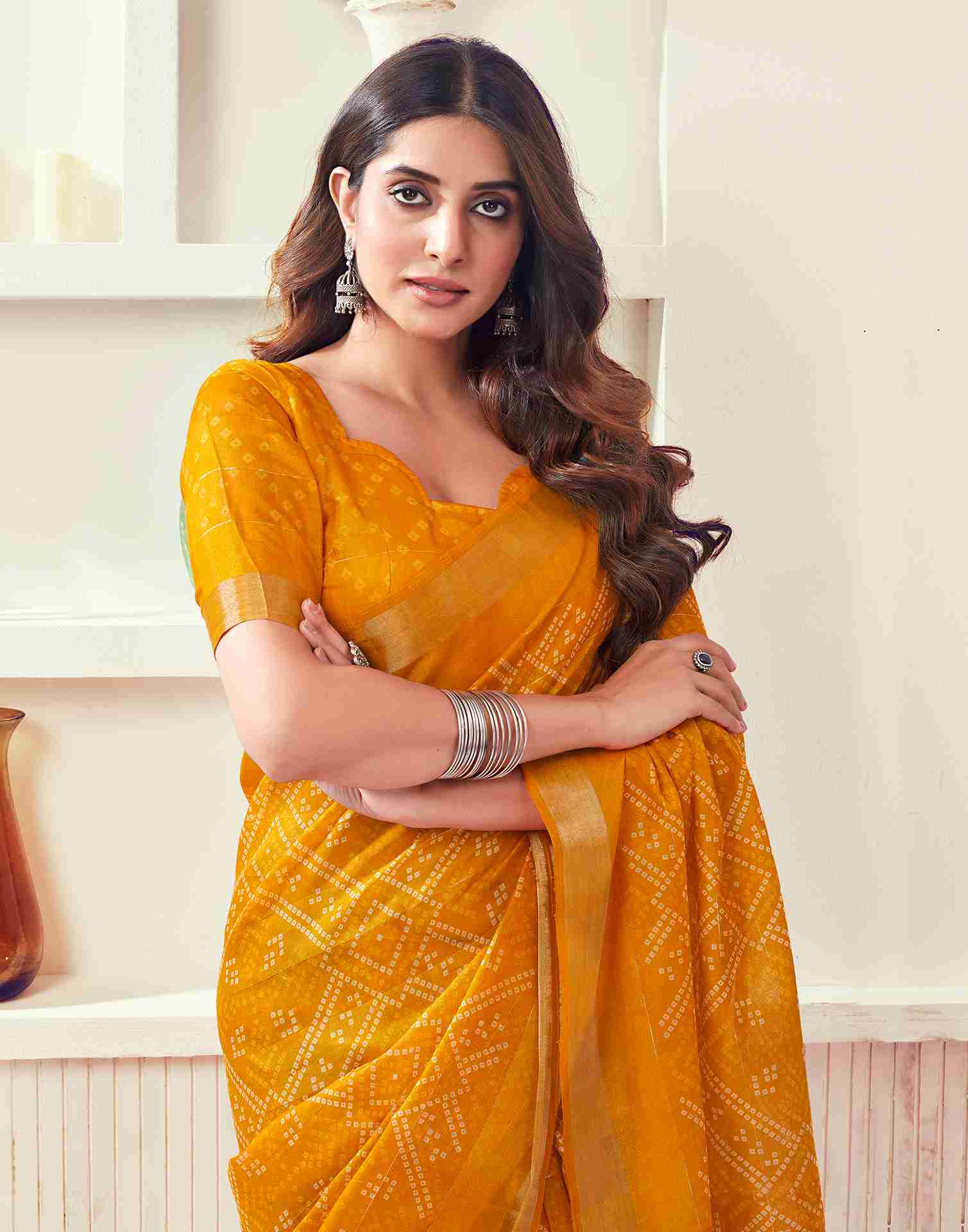 Yellow Cotton Printed Saree