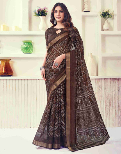 Brown Cotton Printed Saree