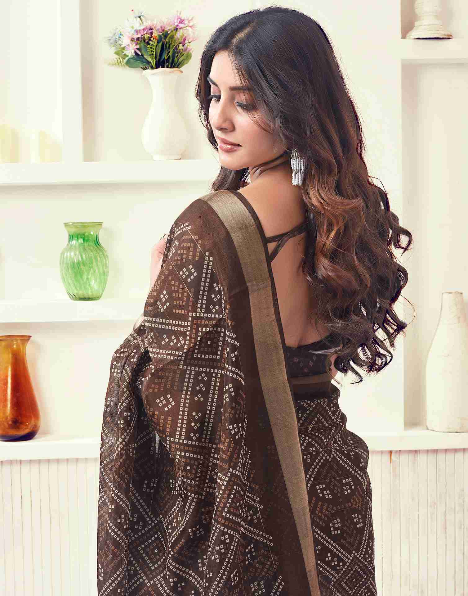 Brown Cotton Printed Saree