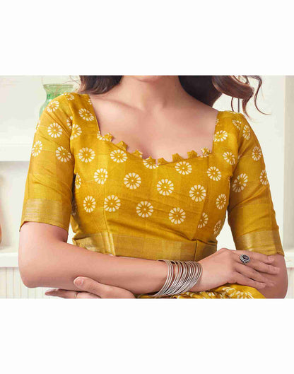 Yellow Cotton Printed Saree