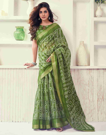 Green Cotton Printed Saree