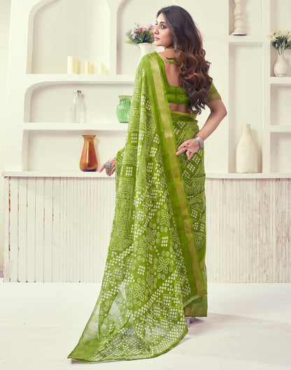 Green Printed Cotton Bandhani Saree