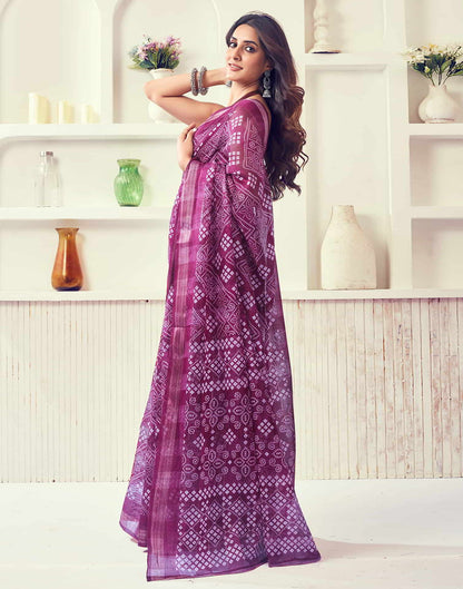 Wine Printed Cotton Bandhani Saree