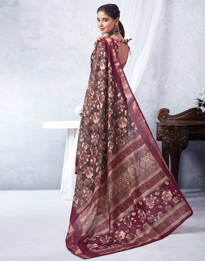 Wine Printed Cotton Saree