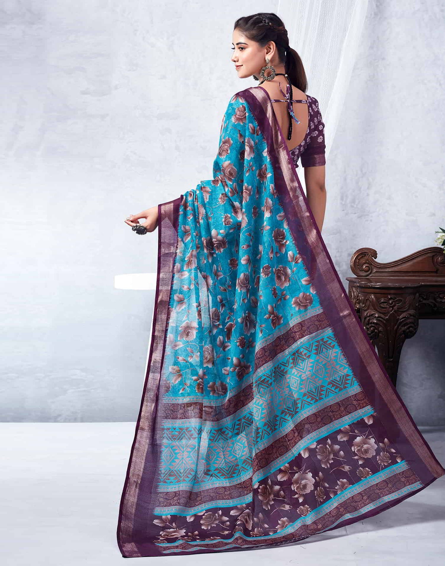 Purple Printed Cotton Saree