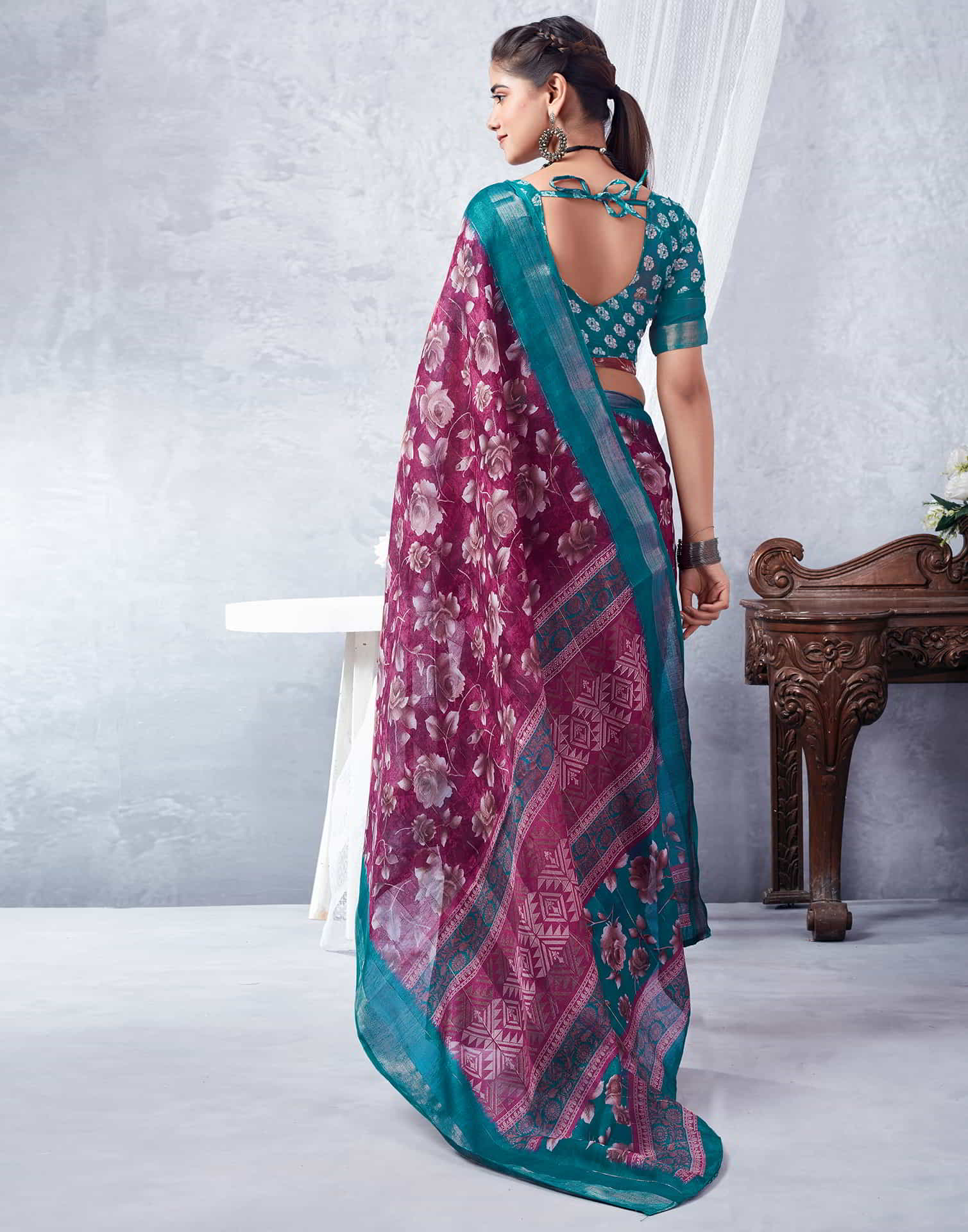 Blue Printed Cotton Saree