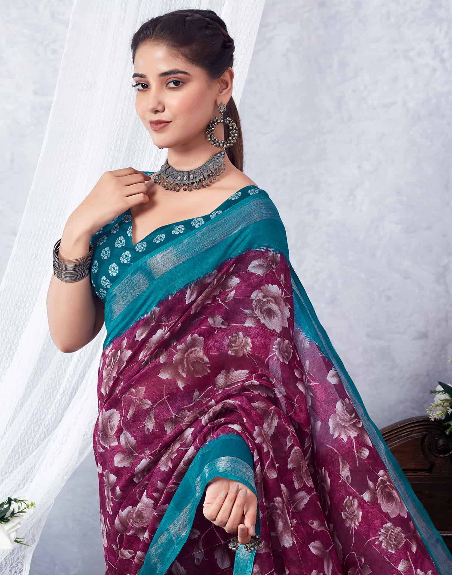 Blue Printed Cotton Saree