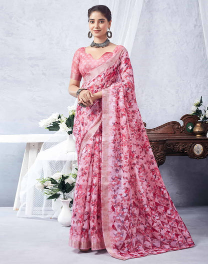 Pink Printed Cotton Saree