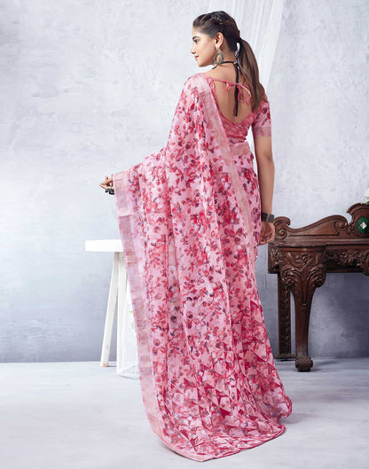 Pink Printed Cotton Saree