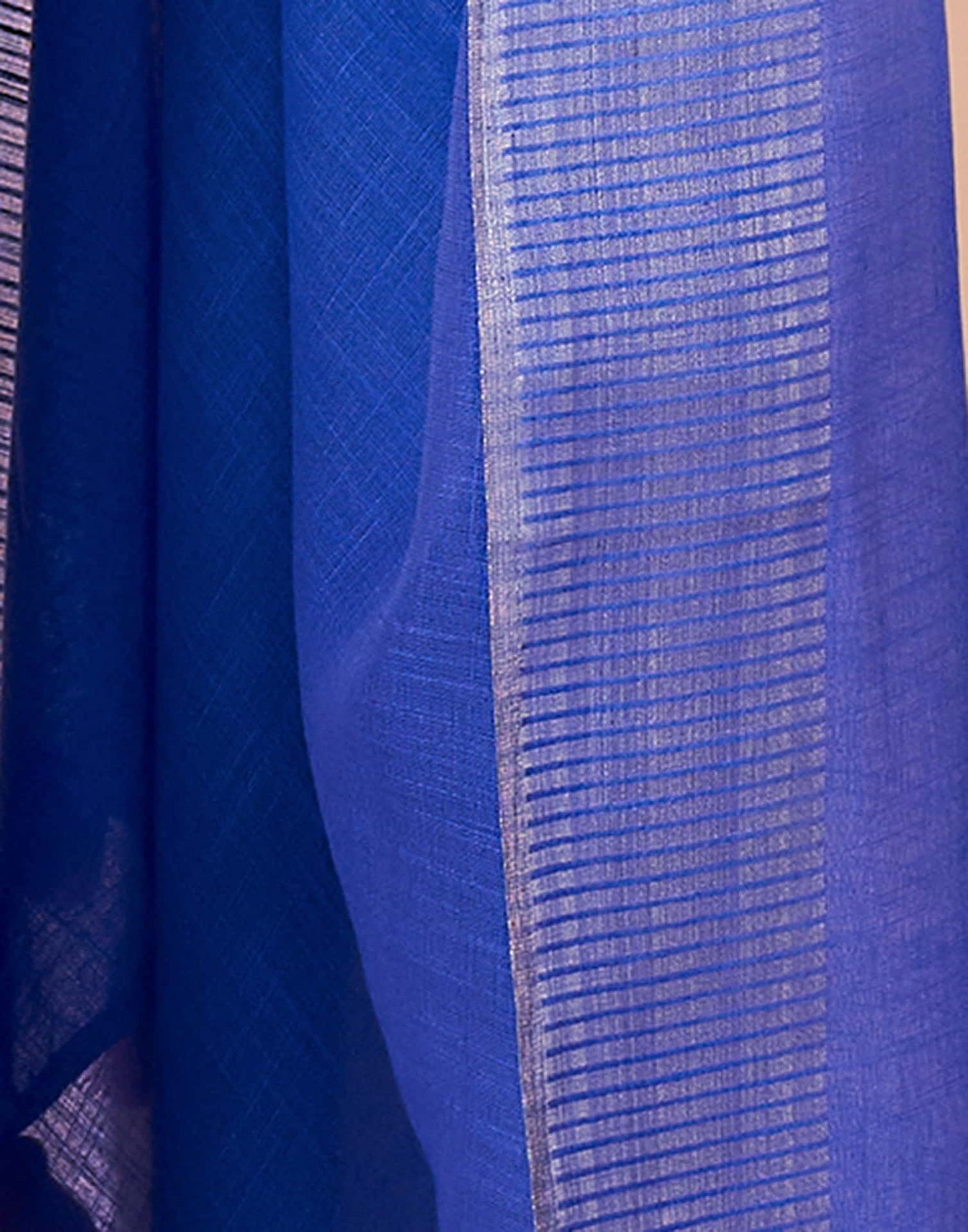 Blue Linen Plain Saree