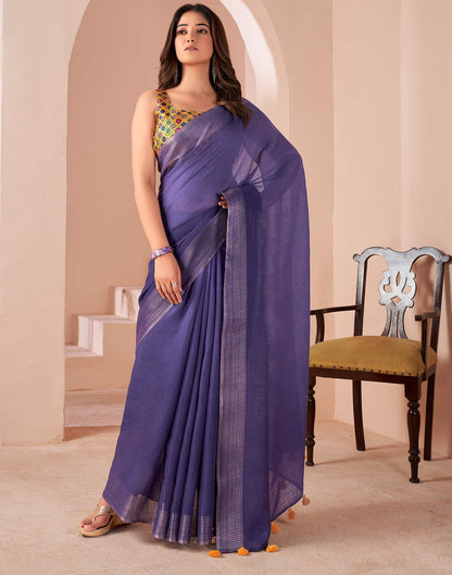 Purple Linen Plain Saree