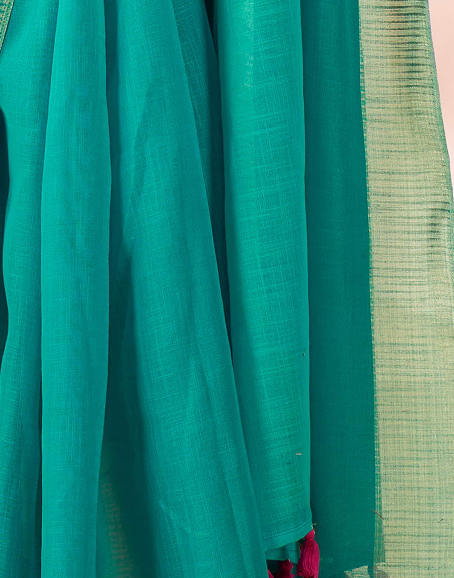 Turquoise Linen Plain Saree