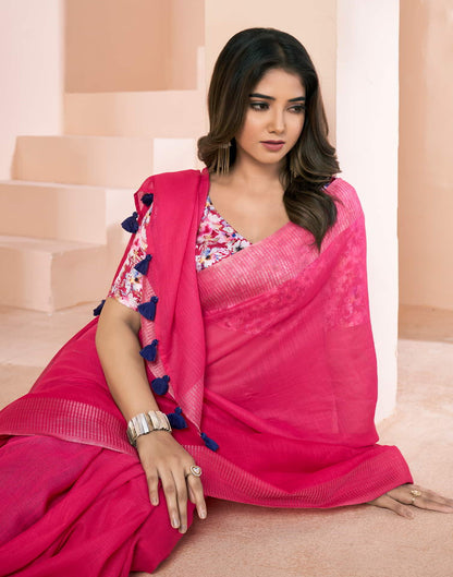 Pink Linen Plain Saree