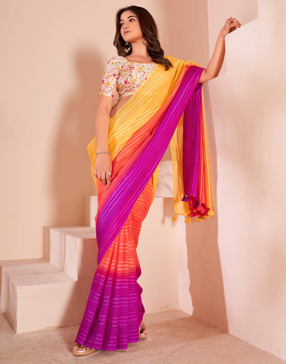 Yellow Linen Plain Saree